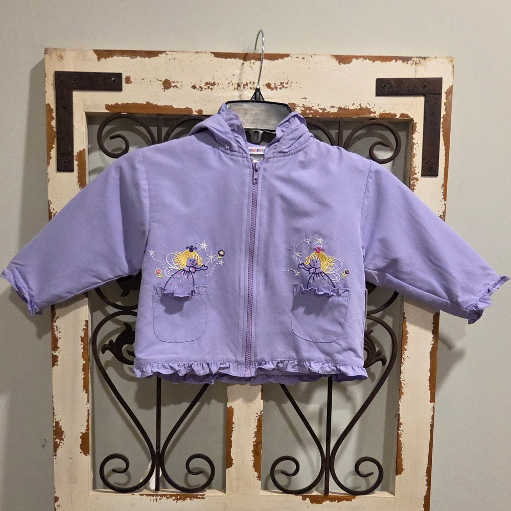 Okie Dokie Vintage Girls 3T Fairy Princess Hooded Jacket Purple Ruffle Y2K